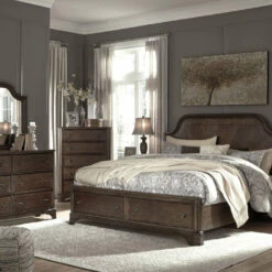 Signature Design By Ashley® Adinton - Brown - 6 Pc. - Dresser, Mirror, Chest & Queen Panel Bed With 2 Storage Drawers Bedroom Sets