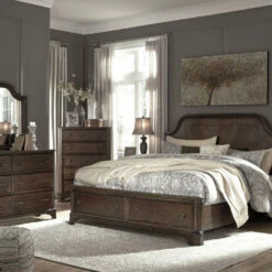 Signature Design By Ashley® Bedroom Sets Adinton - Brown - 5 Pc. - Dresser, Mirror, California King Panel Bed With 2 Storage Drawers