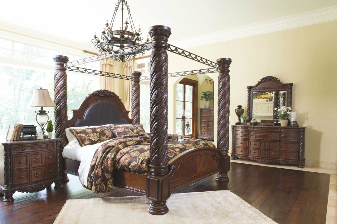 Best Pirce 👏 Millennium® By Ashley Bedroom Sets North Shore - Dark Ultimate Best In Class 👗 Dresser, Mirror, California Poster Bed With Canopy 👏 3 Millennium® By Ashley Bedroom Sets North Shore - Dark Ultimate Best In Class Dresser, Mirror, California Poster Bed With Canopy