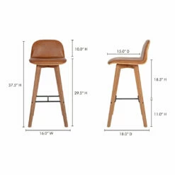 Moe's Home Collection Napoli Leather Barstool Tan