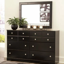 Signature Design By Ashley® Bedroom Sets Mirlotown - Almost Black - Dresser, Mirror, Chest, King Poster Bed, 2 Nightstands