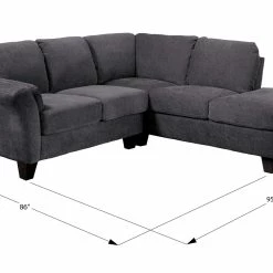 Emerald Home Clayton Rsf Sectional Charcoal Gray Sectionals