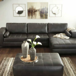 Signature Design By Ashley® Nokomis - Charcoal - 3 Pc. - Left Arm Facing Sofa Sectional, Ottoman