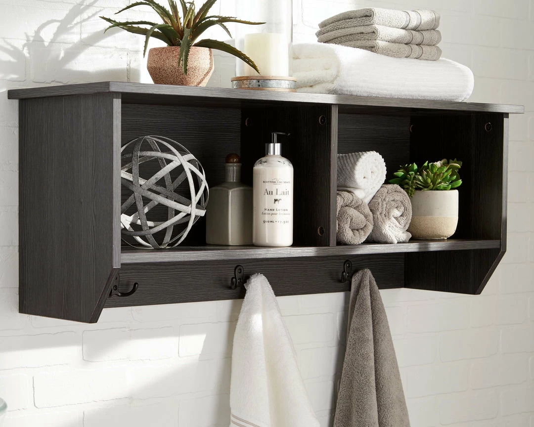New 🥰 Ashley Furniture Mansi - Gray - Wall Shelf - 3-hooks 💯 5 Ashley Furniture Mansi - Gray - Wall Shelf - 3-hooks