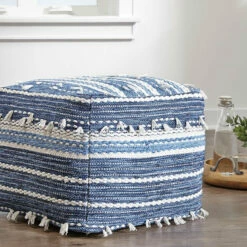 Ashley Furniture Anthony - Blue/white - Pouf Accessories