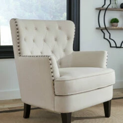 Ashley Furniture Romansque - Beige - Accent Chair - Gunmetal Finish Chairs