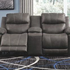 Ashley Furniture Reclining Furniture Erlangen - Midnight - Pwr Rec Loveseat/con/adj Hdrst