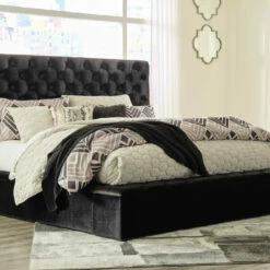 Signature Design By Ashley® Beds Lindenfield - Black - Upholstered Bed With Footboard Storage