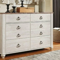 Signature Design By Ashley® Bedroom Sets Willowton - Attractive - Dresser, Mirror, Panel Headboard