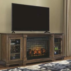 Signature Design By Ashley® Flynnter - Medium Brown - 2 Pc. - 75" Tv Stand With Electric Infrared Fireplace Insert