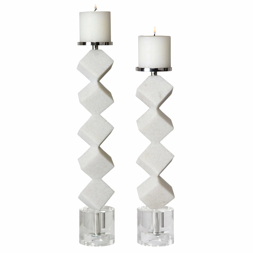 New ⭐ Table Decor Uttermost Casen Marble Cube Candleholders, S/2 🧨 6 Table Decor Uttermost Casen Marble Cube Candleholders, S/2