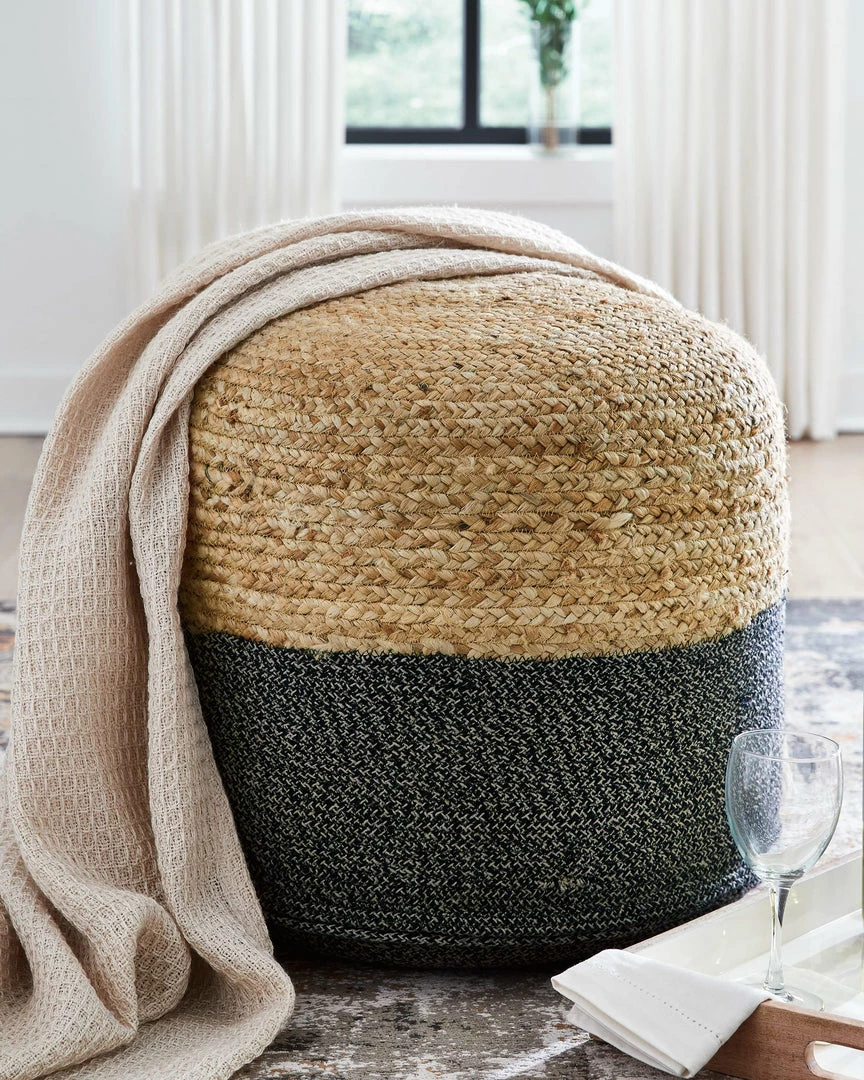Outlet 👍 Ashley Furniture Accessories Sweed - Natural/black - Pouf - Round ✨ 5 Ashley Furniture Accessories Sweed - Natural/black - Pouf - Round