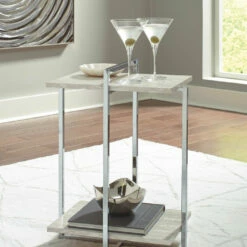 Ashley Furniture Bodalli - Ivory/chrome - Chair Side End Table