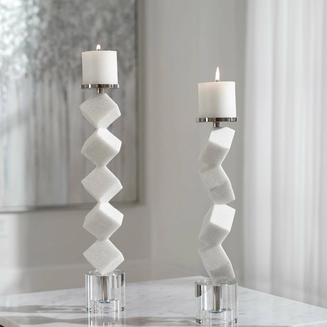 New ⭐ Table Decor Uttermost Casen Marble Cube Candleholders, S/2 🧨 5 Table Decor Uttermost Casen Marble Cube Candleholders, S/2