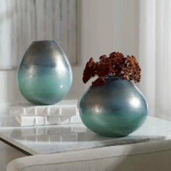 Table Decor Uttermost Rian Aqua Bronze Vases, S/2