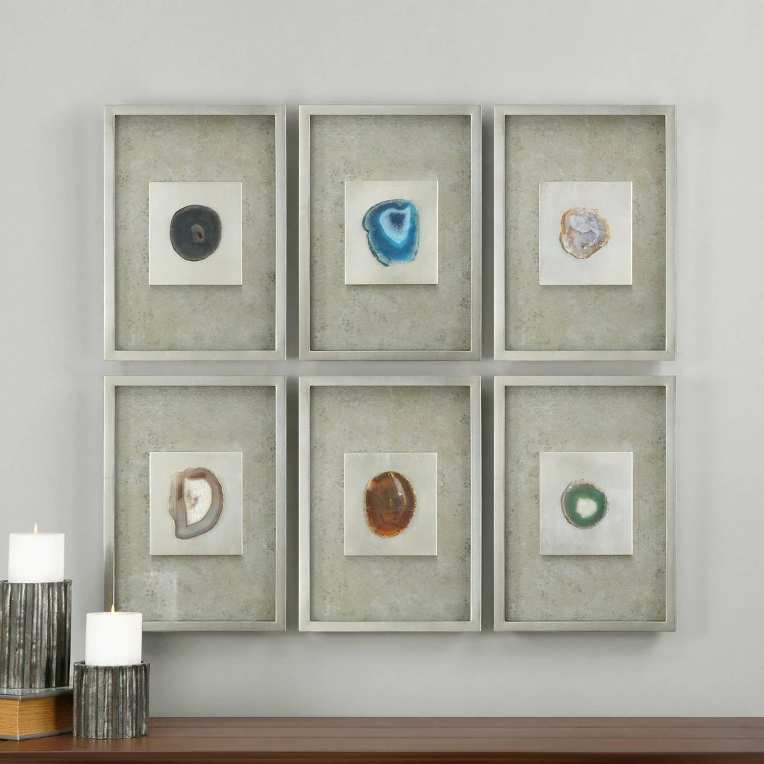 Best deal ๐ Uttermost Agate Stone Silver Wall Art S/6 Accessories ๐ 4 Uttermost Agate Stone Silver Wall Art S/6 Accessories