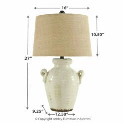 Ashley Furniture Accessories Emelda - Cream - Ceramic Table Lamp (1/cn)