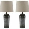 Ashley Furniture Accessories Norbert - Gray - Metal Table Lamp (2/CN)