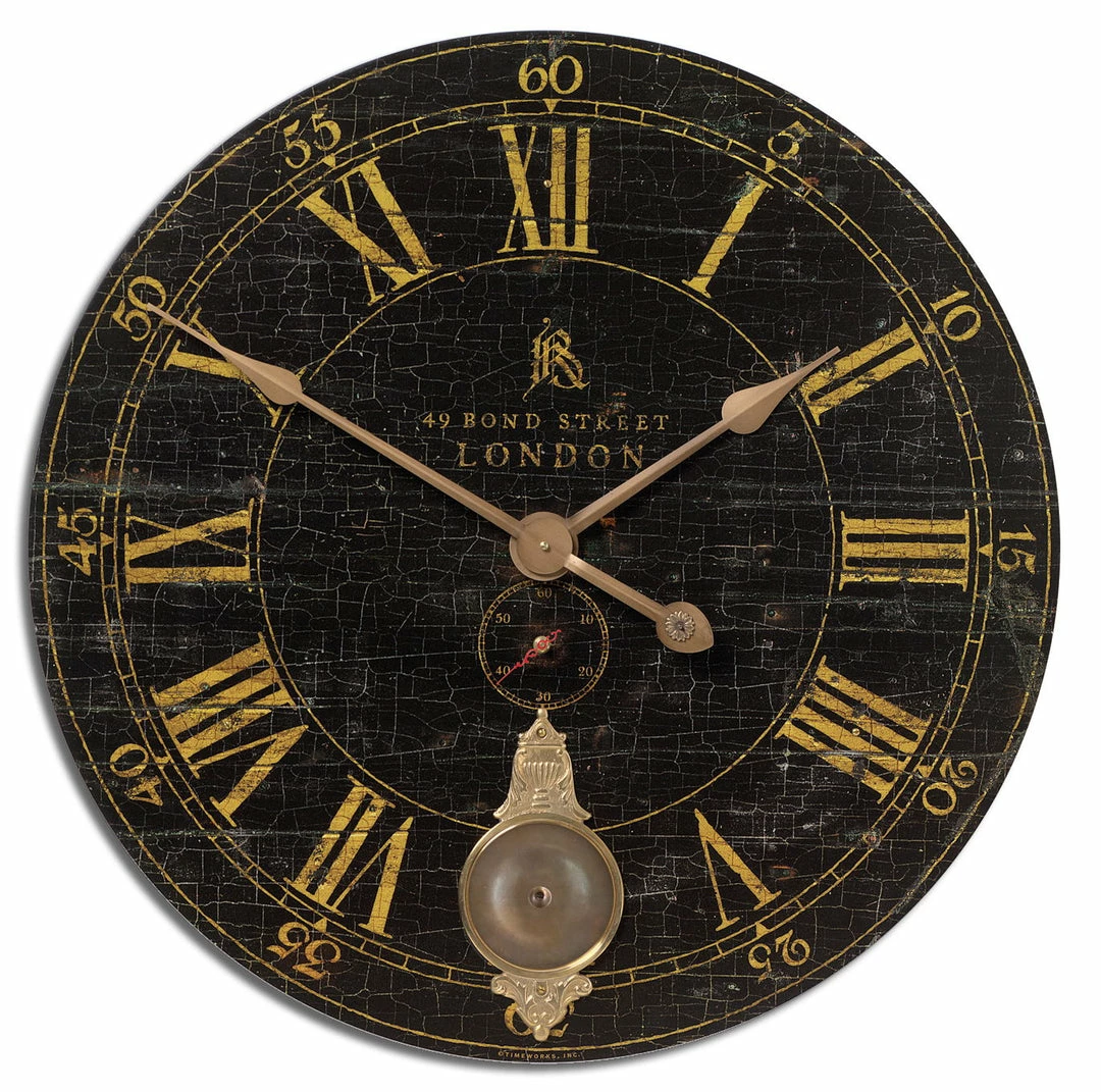 Wholesale 🥰 Accessories Uttermost Bond Street 30" Black Wall Clock 🔔 3 Accessories Uttermost Bond Street 30" Black Wall Clock