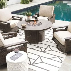 Signature Design By Ashley® Paradise Trail - Medium Brown - 5 Pc. - Conversation Set With 4 Swivel Lounge Chairs Outdoor Sets