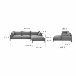 Moe's Home Collection Sectionals Jamara Sectional Charcoal Right