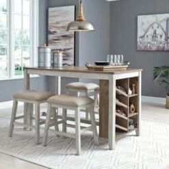 Signature Design By Ashley® Dining Room Sets Skempton - Light Ultimate Best In Class Rectangular Counter Table With Storage, 2 Upholstered Barstools