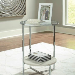 Ashley Furniture Bodalli - Ivory/chrome - Round End Table