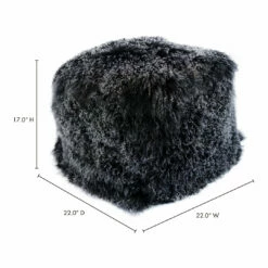 Moe's Home Collection Lamb Fur Pouf Black Snow