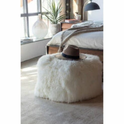 Moe's Home Collection Accessories Lamb Fur Pouf Natural