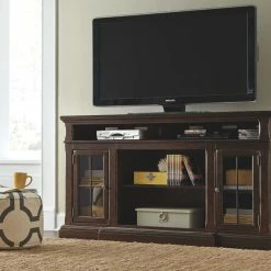 Signature Design By Ashley® Roddinton - Dark Brown - 2 Pc. - 74" Tv Stand With Electric Infrared Fireplace Insert