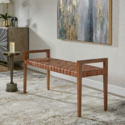 Benches Uttermost Plait Woven Leather Bench