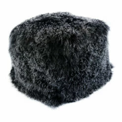 Moe's Home Collection Lamb Fur Pouf Black Snow