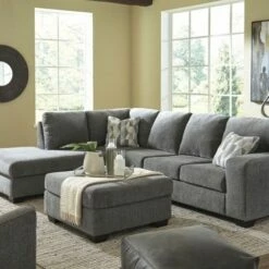 Benchcraft® Dalhart - Charcoal - 4 Pc. - Left Arm Facing Chaise Sectional, Rocker Recliner, Ottoman Living Room Sets