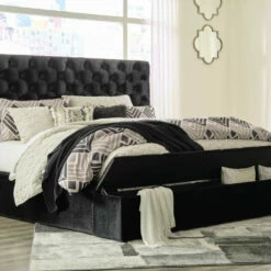 Signature Design By Ashley® Beds Lindenfield - Black - Upholstered Bed With Footboard Storage