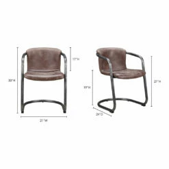 Moe's Home Collection Chairs Freeman Dining Chair Grazed Brown Leather-m2