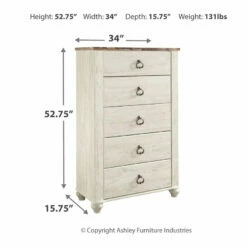Deals 🎁 Ashley Furniture Willowton - Brown / Beige / White - Five Drawer Chest Chests 🤩 16 Ashley Furniture Willowton - Brown / Beige / White - Five Drawer Chest Chests