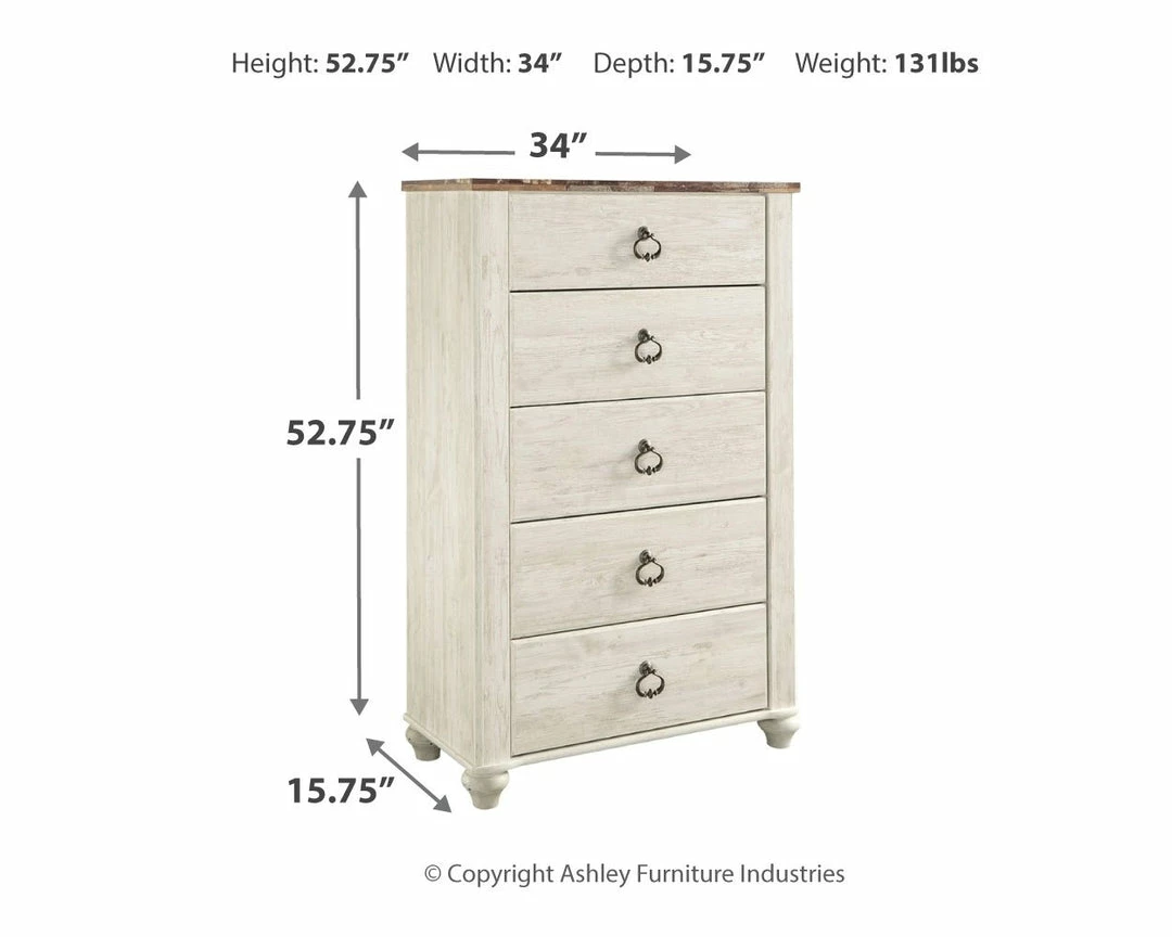 Deals 🎁 Ashley Furniture Willowton - Brown / Beige / White - Five Drawer Chest Chests 🤩 9 Ashley Furniture Willowton - Brown / Beige / White - Five Drawer Chest Chests