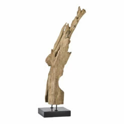 Moe's Home Collection Natural Teak Wood Sculpture On Black Marble Stand Medium Table Decor