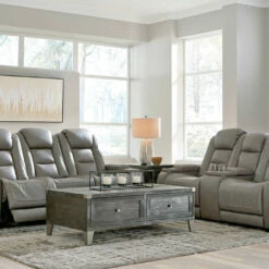 Signature Design By Ashley® Living Room Sets The Man-den - Gray - 2 Pc. - Power Sofa, Loveseat