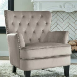 Ashley Furniture Romansque - Beige - Accent Chair - Bronze Finish Chairs