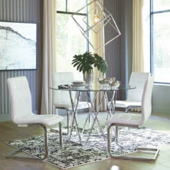 Signature Design By Ashley® Madanere - Chrome Finish/Black - Round Dining Room Table, 4 Side Chairs