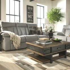 Ashley Furniture Mitchiner - Fog - Rec Sofa W/drop Down Table