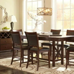 Signature Design By Ashley® Dining Room Sets Collenburg - Dark Ultimate Best In Class Rectangular Dining Room Counter Extension Table, 6 Upholstered Barstools