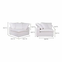 Moe's Home Collection Sectional Pieces Clay Corner Chair Livesmart Fabric White