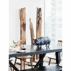 Moe's Home Collection Hand Carved Teak Wood Panels On Black Marble Stand