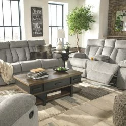 Ashley Furniture Mitchiner - Fog - Rec Sofa W/drop Down Table