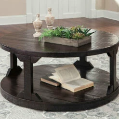Hot Sale 🎉 Ashley Furniture Rogness - Rustic Brown - Round Cocktail Table Tables 🔥 13 Ashley Furniture Rogness - Rustic Brown - Round Cocktail Table Tables