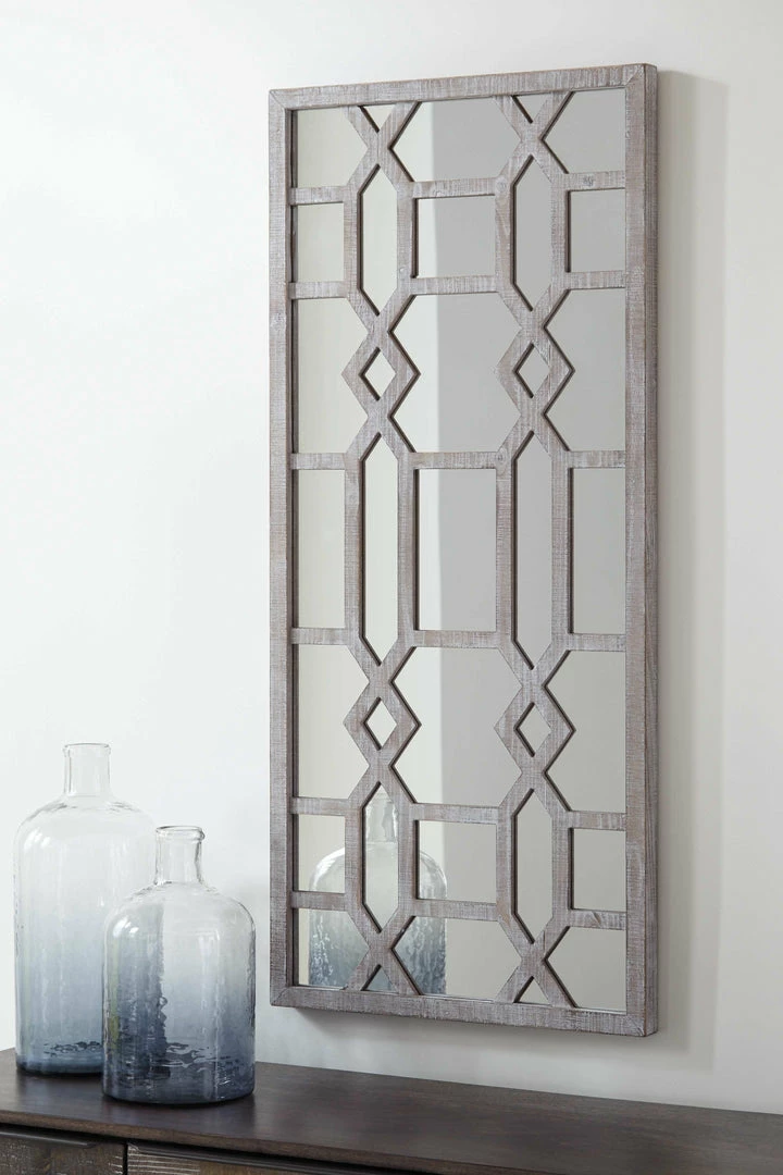 New 😉 Ashley Furniture Accessories Leora - Antique Gray - Accent Mirror 🧨 4 Ashley Furniture Accessories Leora - Antique Gray - Accent Mirror