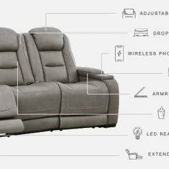 Ashley Furniture Sofas The Man-den - Gray - Pwr Rec Sofa With Adj Headrest