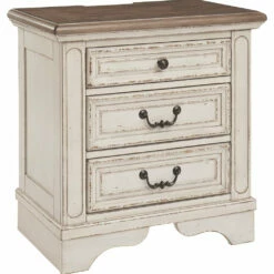Ashley Furniture Realyn - White / Brown / Beige - Three Drawer Night Stand Nightstands